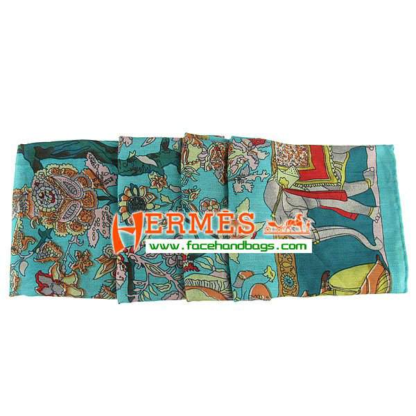 Hermes Hand-Rolled Cashmere Square Scarf Blue HECASS 120 x 120